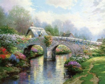 japanese bridge Painting - Blossom Bridge Thomas Kinkade